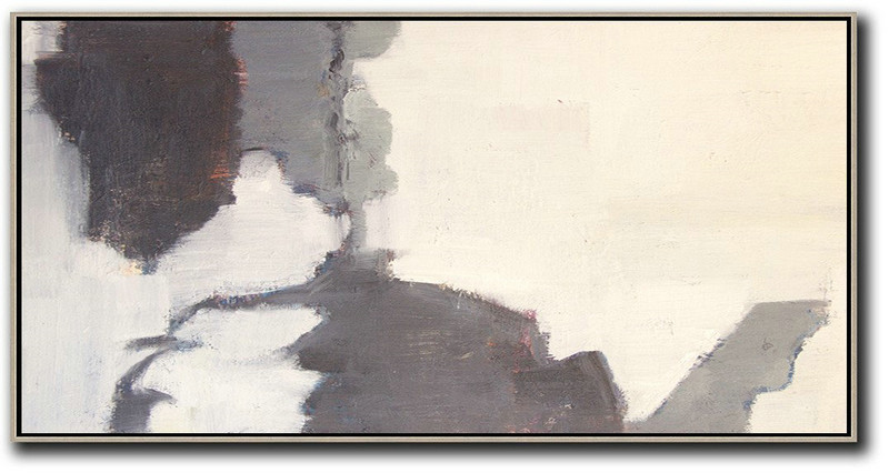 Abstract Painting Extra Large Canvas Art,Horizontal Palette Knife Contemporary Art,Canvas Wall Art,White,Grey,Light Yellow,Black.etc
